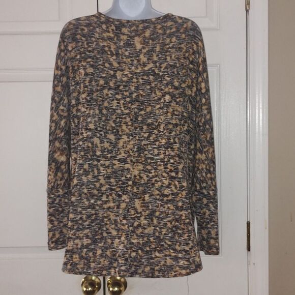 New Directions black tan white long sleeve lightweight tunic  Sz XLP - Picture 3 of 4